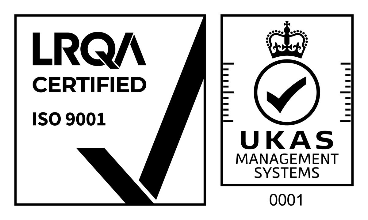 ISO9001 認証マーク（LRQA・UKAS）